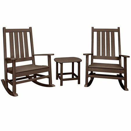 POLYWOOD Vineyard Mahogany Patio Set with South Beach Side Table and 2 Rocking Chairs 633PWS3551MA